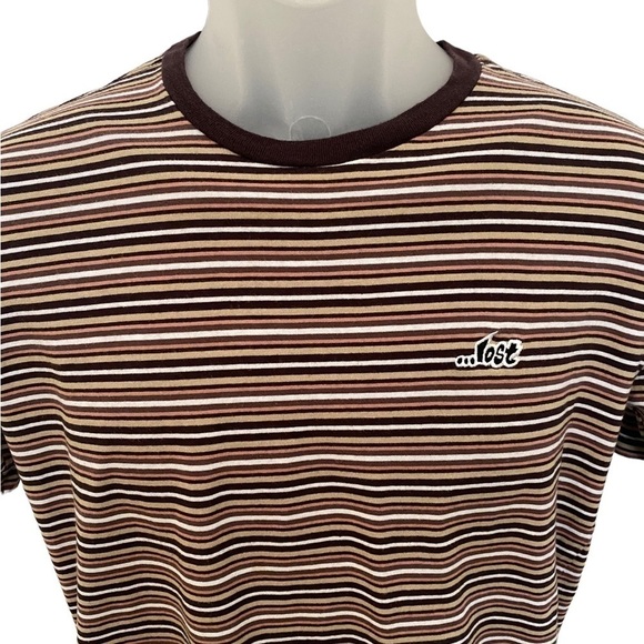 Lost Skate Surf Brown Stripes Short Sleeve Tee Shirt Men S Small - Picture 2 of 5